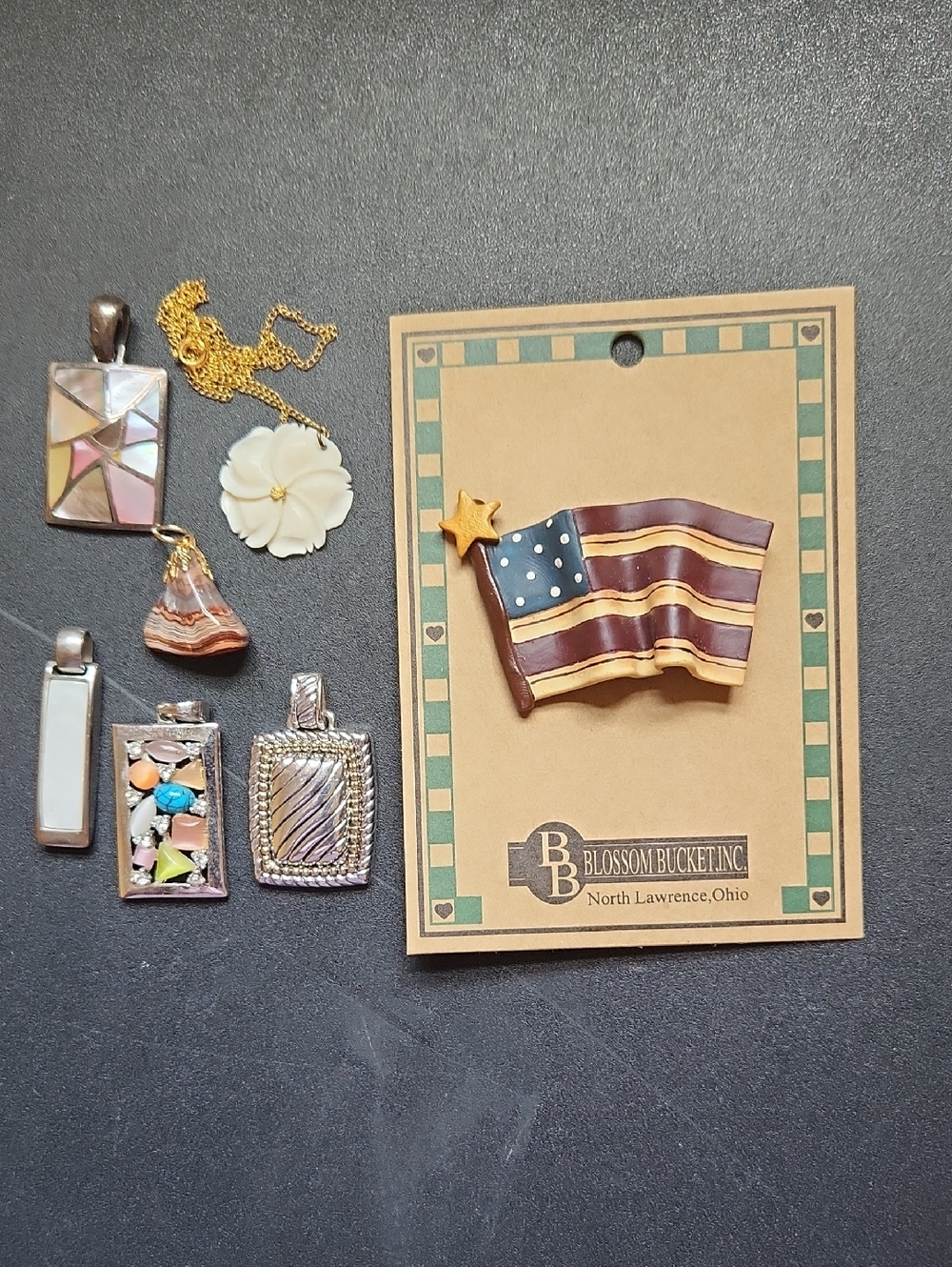 Lia Sophia Silver, Americana Pin, and Multicolor Necklace Set